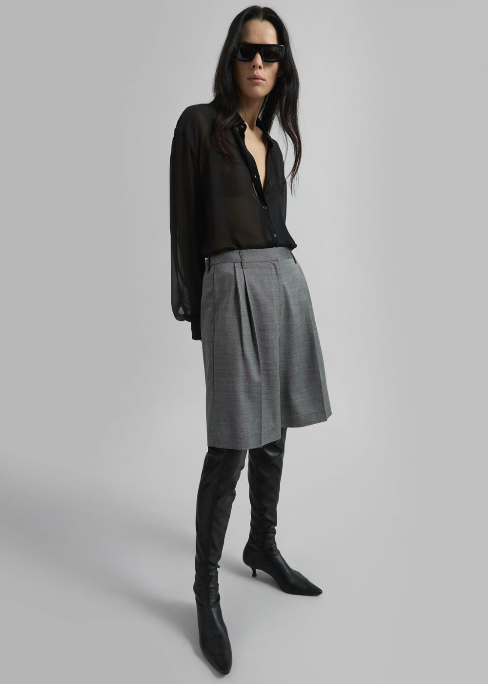 Marfa Pleated Bermuda Shorts Grey Melange - Women