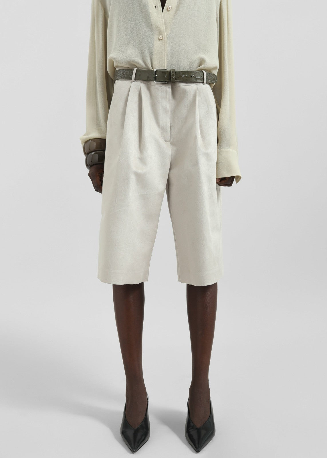 Edale Faux Suede Bermuda Shorts Light Beige - Women