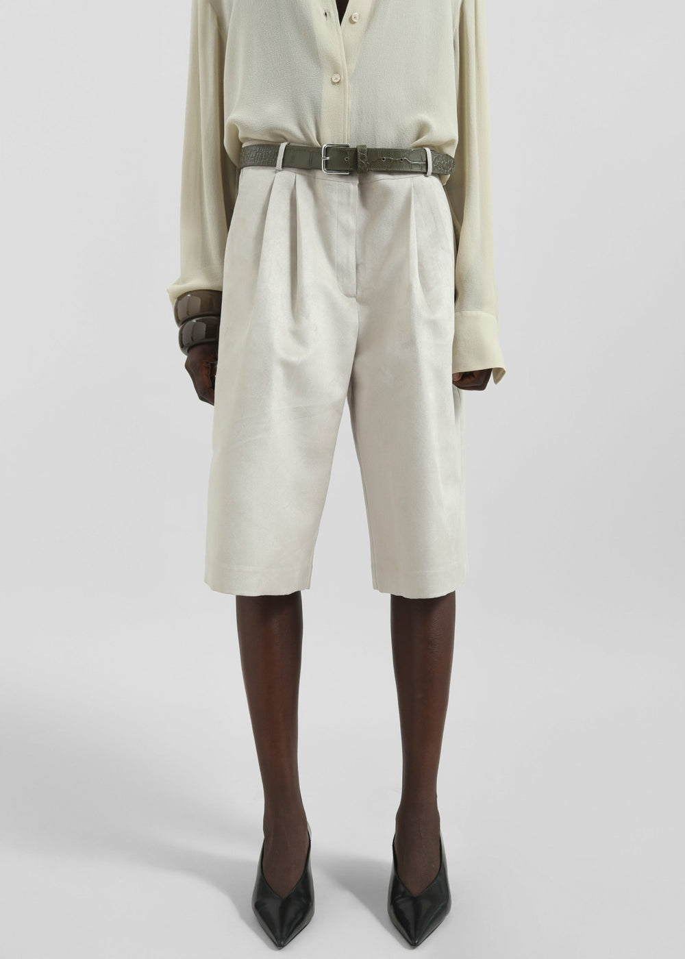 Edale Faux Suede Bermuda Shorts Light Beige - Women