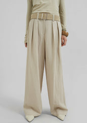 Daytona Pleated Linen Trousers Cement - Women