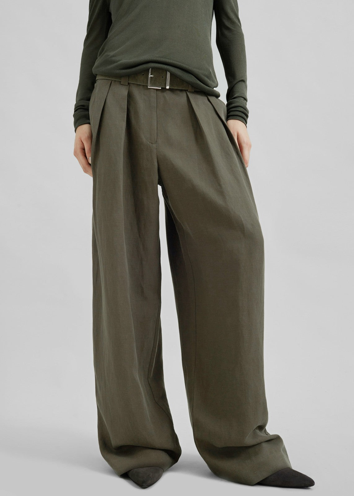 Daytona Pleated Linen Trousers Khaki - Women