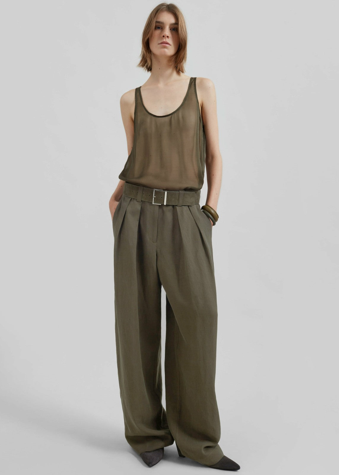Daytona Pleated Linen Trousers Khaki - Women