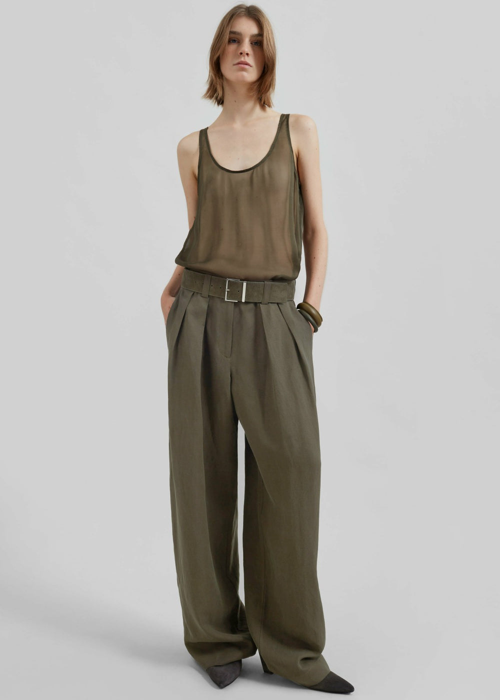 Daytona Pleated Linen Trousers Khaki - Women
