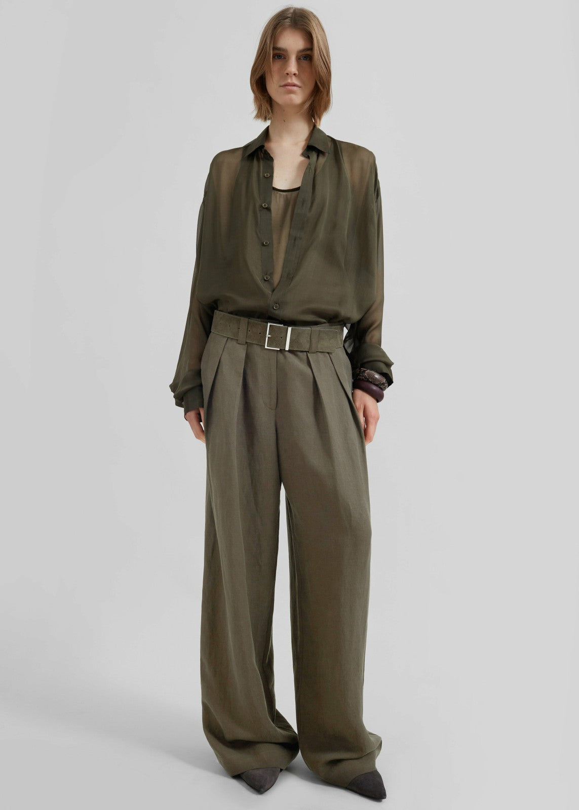 Daytona Pleated Linen Trousers Khaki - Women