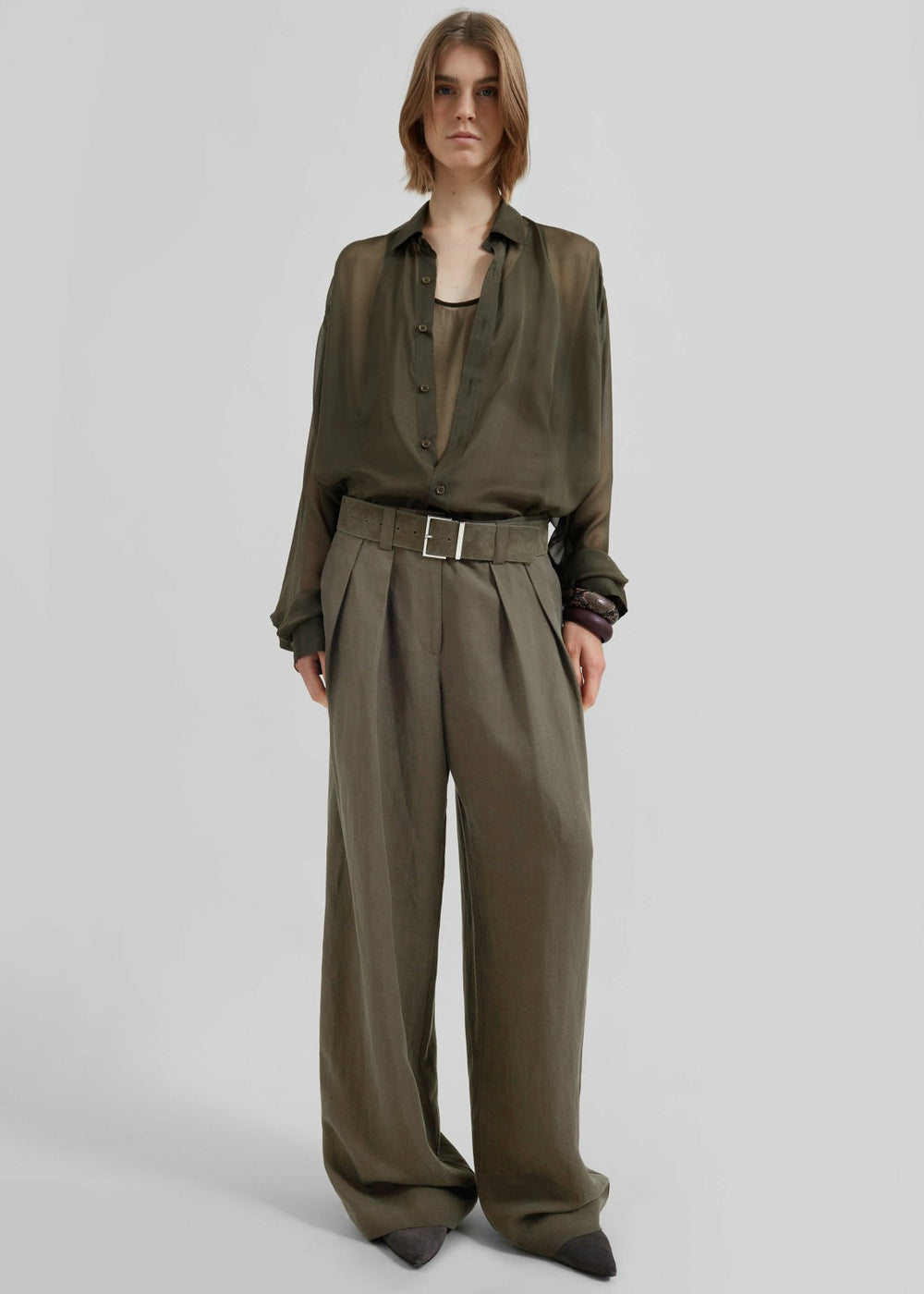 Daytona Pleated Linen Trousers Khaki - Women