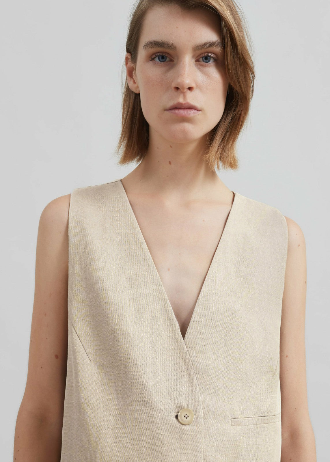 Melrose Linen Vest Cement - Women