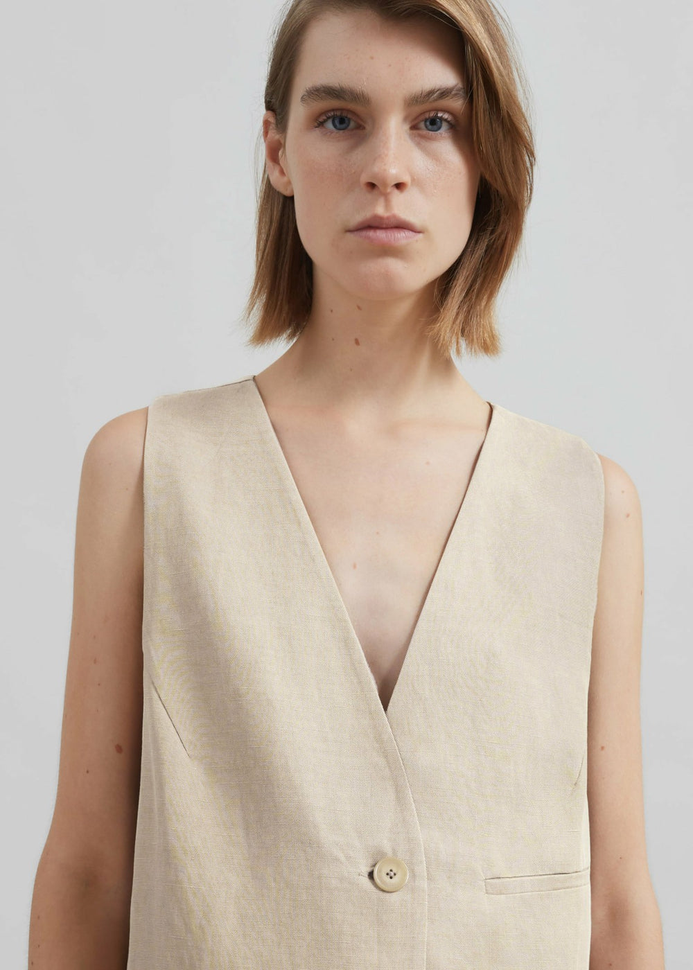 Melrose Linen Vest Cement - Women