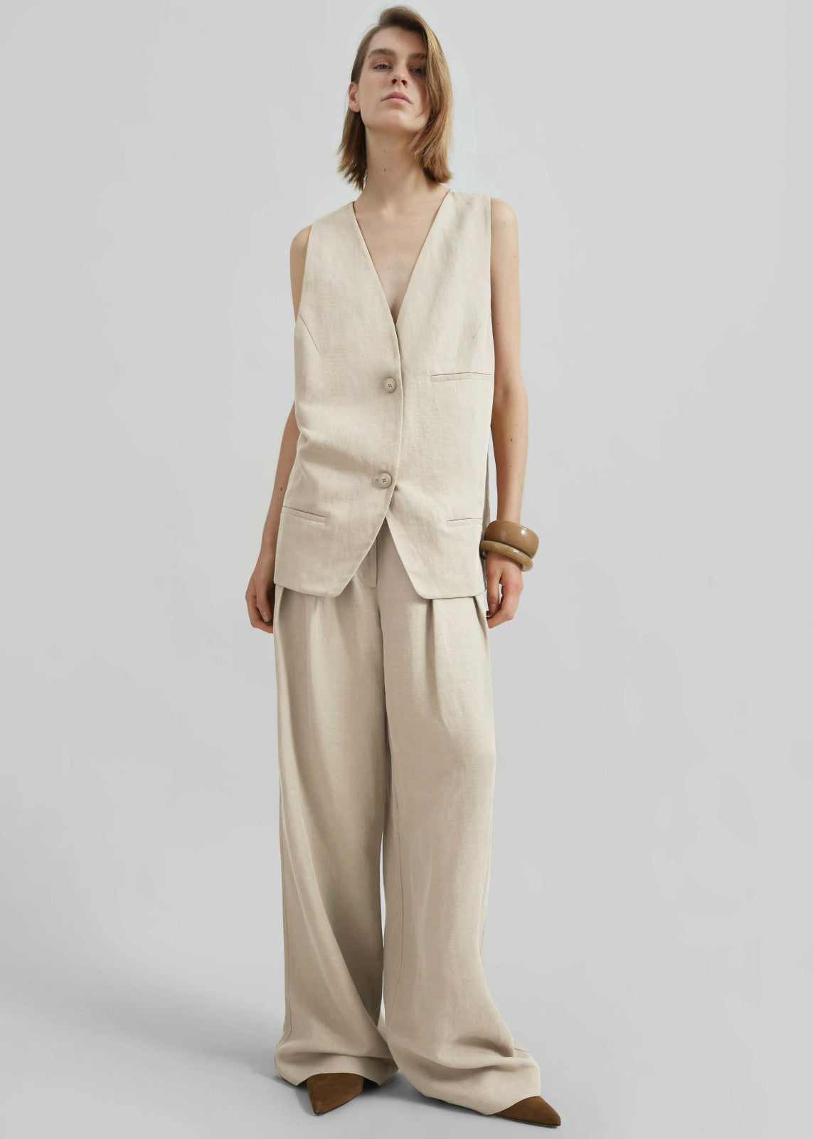Melrose Linen Vest Cement - Women