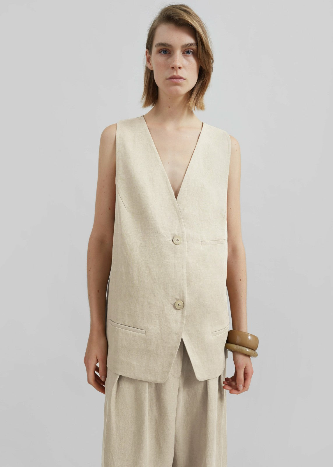 Melrose Linen Vest Cement - Women
