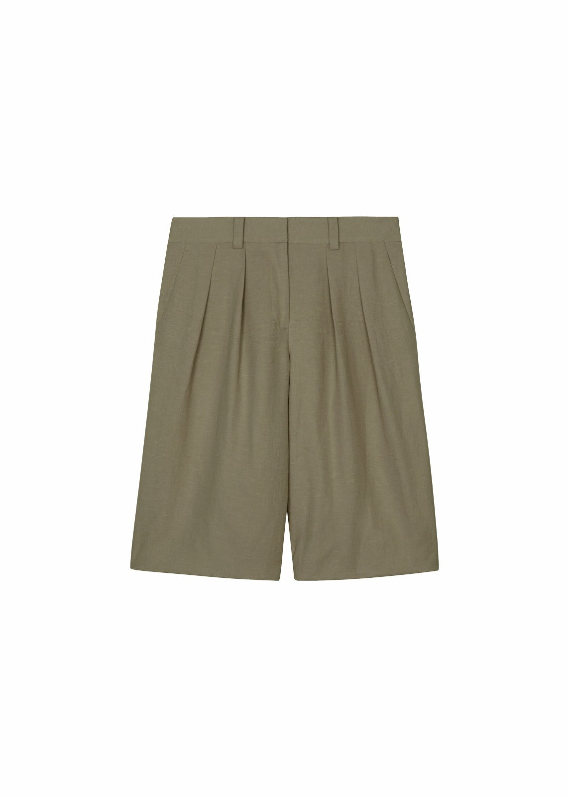 Bilbao Pleated Linen Bermuda Shorts Khaki - Women