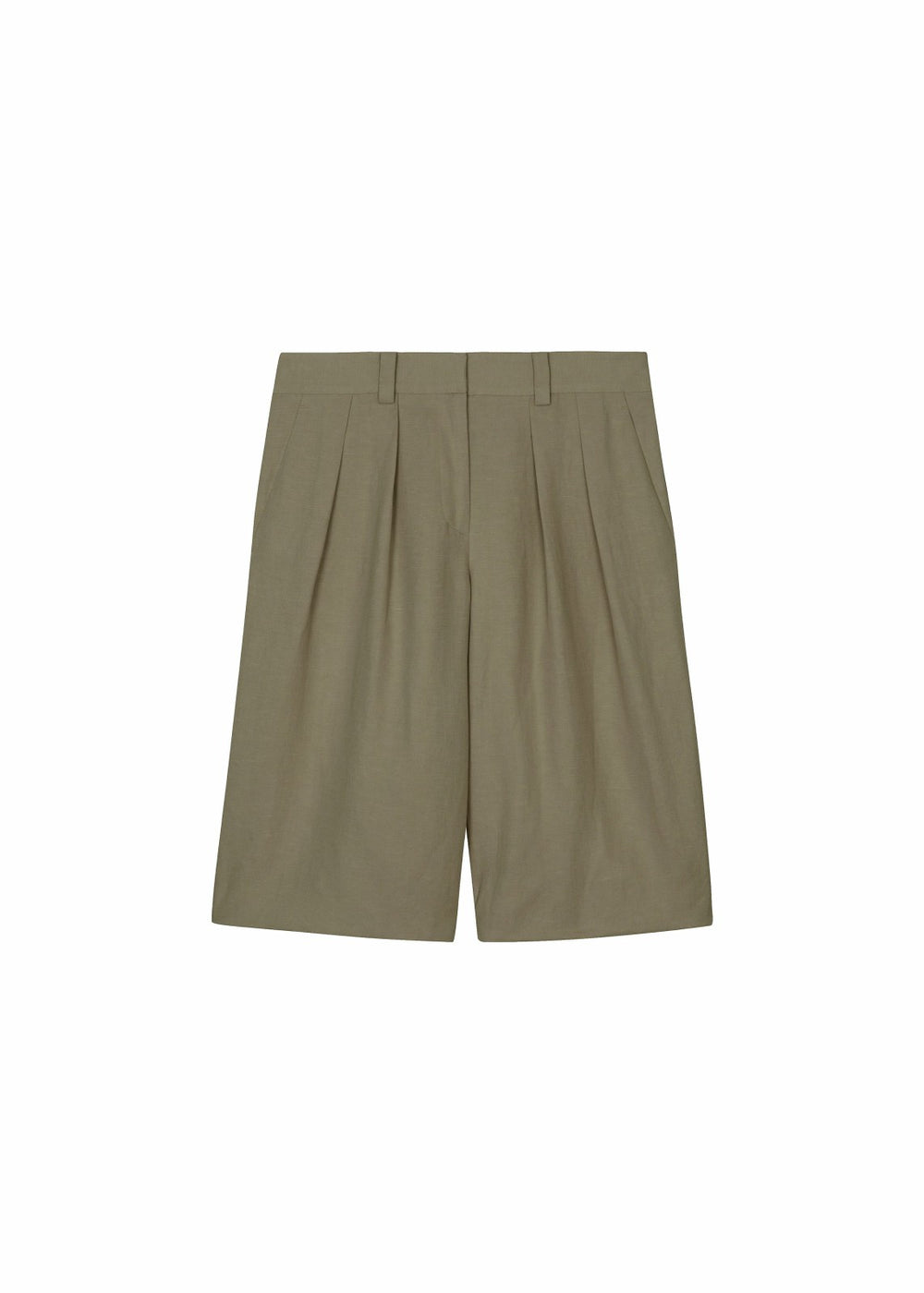 Bilbao Pleated Linen Bermuda Shorts Khaki - Women