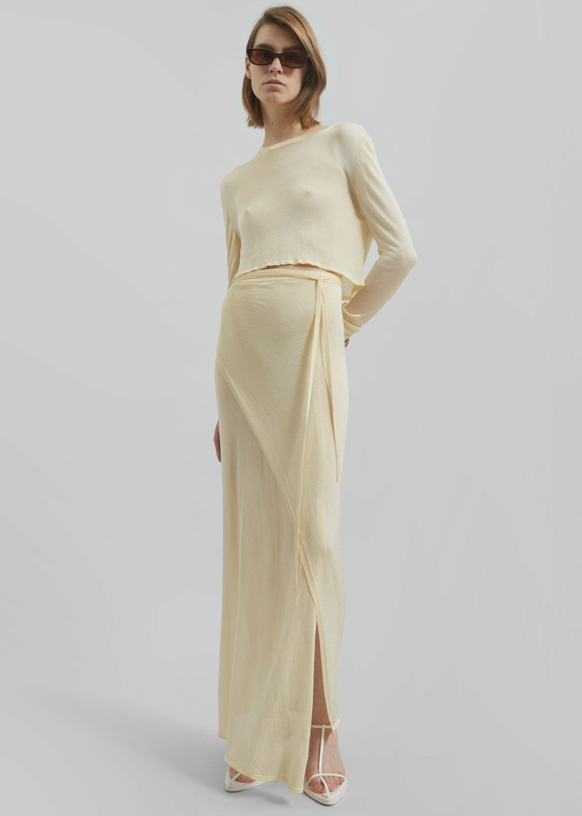 Alsen Thin Knit Wrap Skirt Pale Yellow - Women