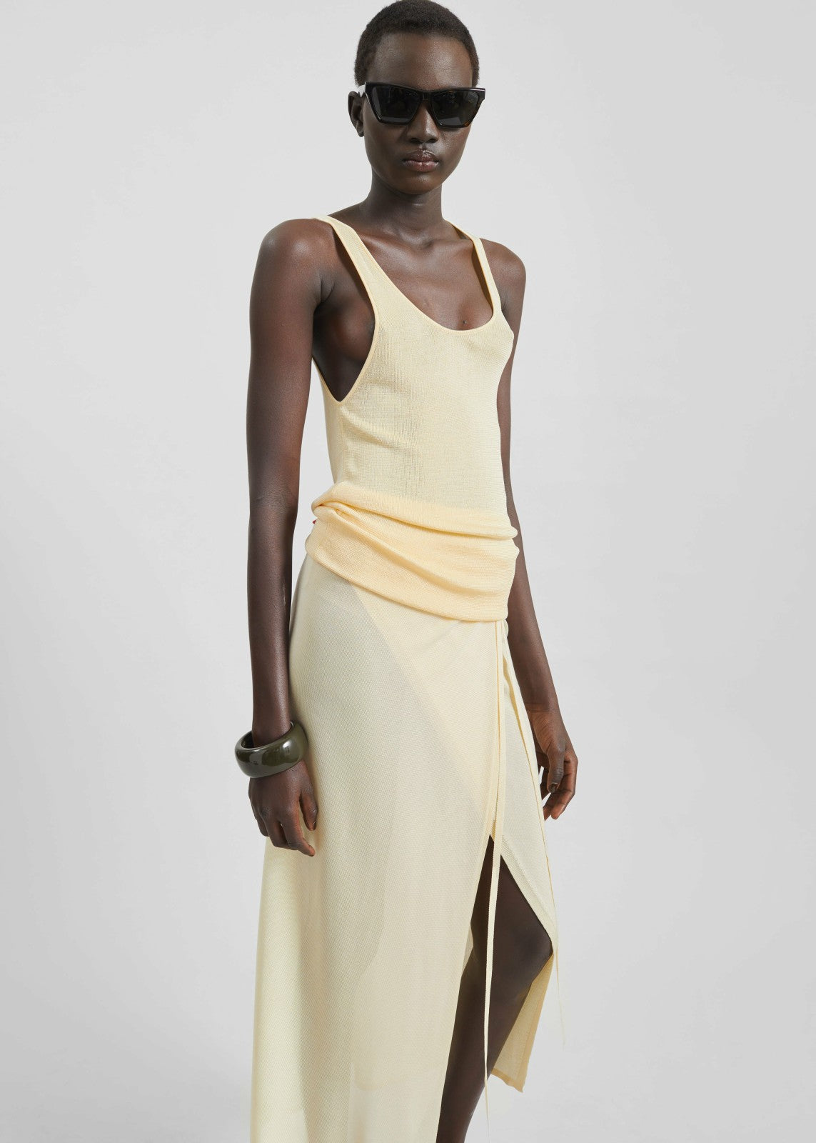 Alsen Thin Knit Wrap Skirt Pale Yellow - Women