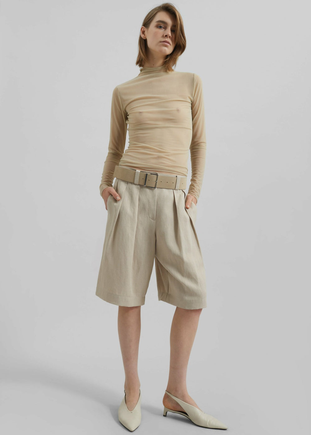 Bilbao Pleated Linen Bermuda Shorts Cement - Women