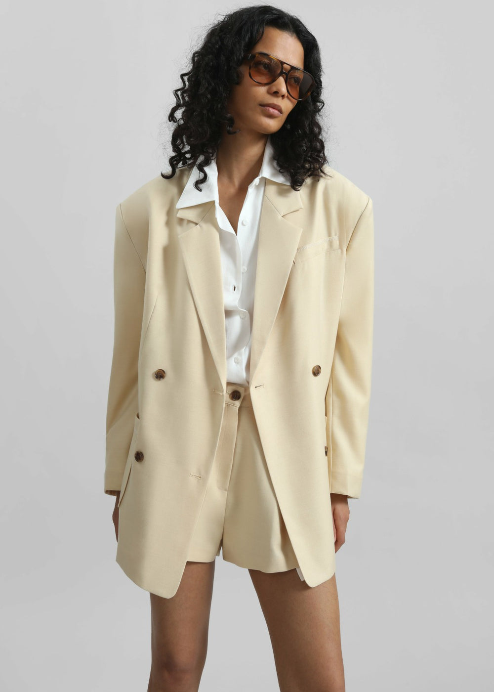 Juvay Double Breasted Blazer Pale Yellow - Women
