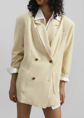 Juvay Double Breasted Blazer Pale Yellow - Women