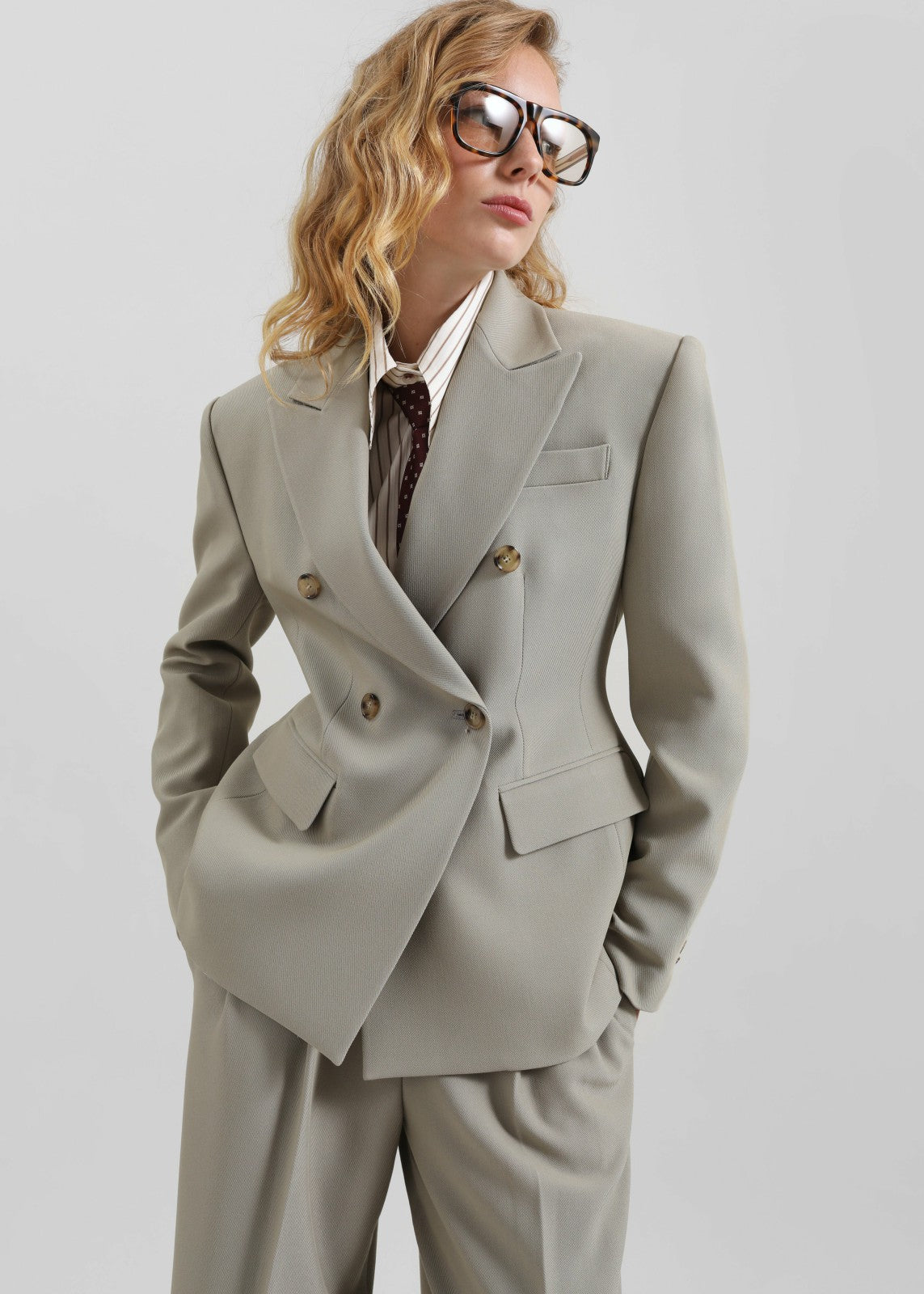 Dina Double Breasted Blazer Light Taupe - Women