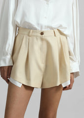 Juvay Pleated Shorts Pale Yellow - Women