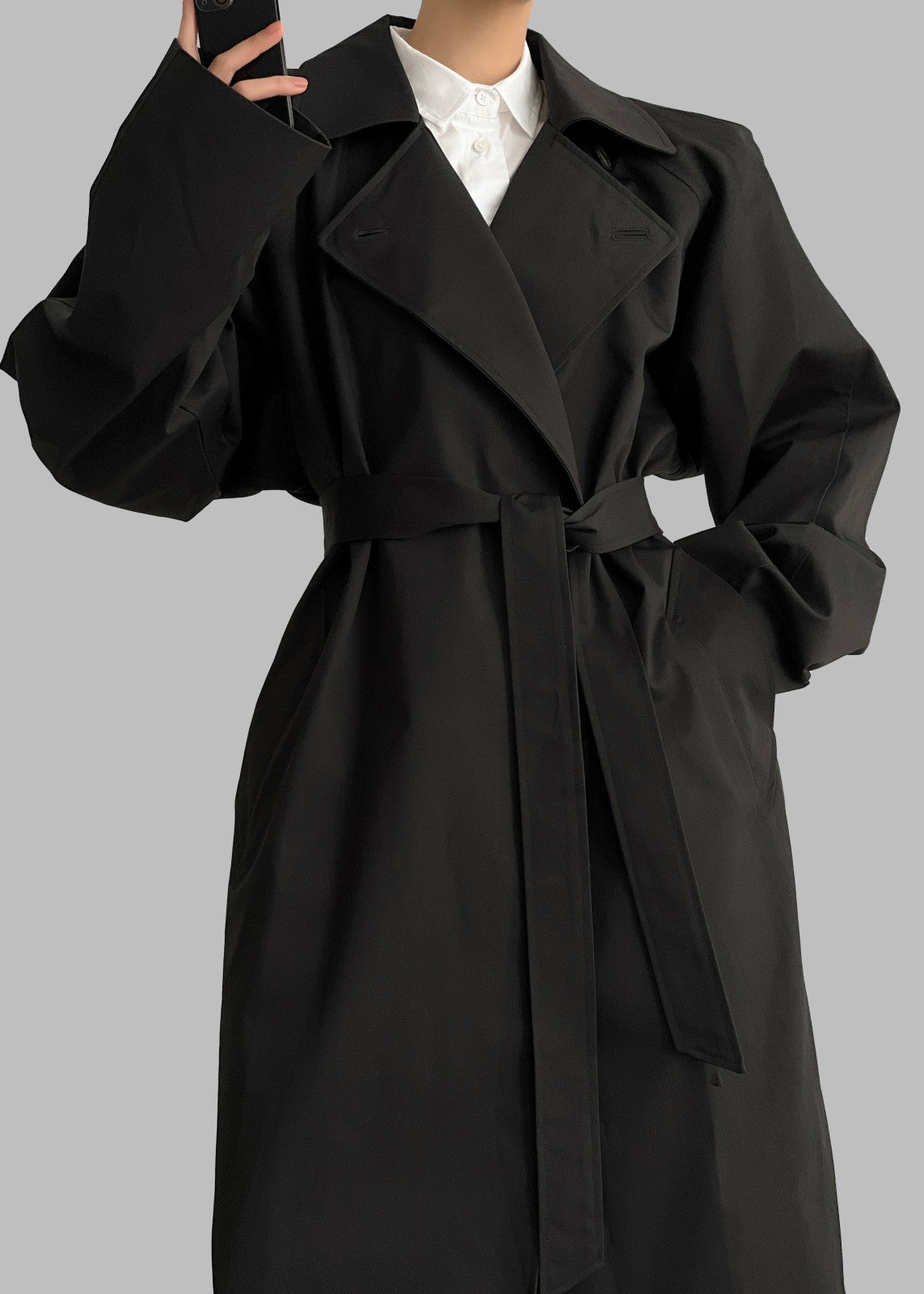Marisol Box Shoulder Trench Black - Women