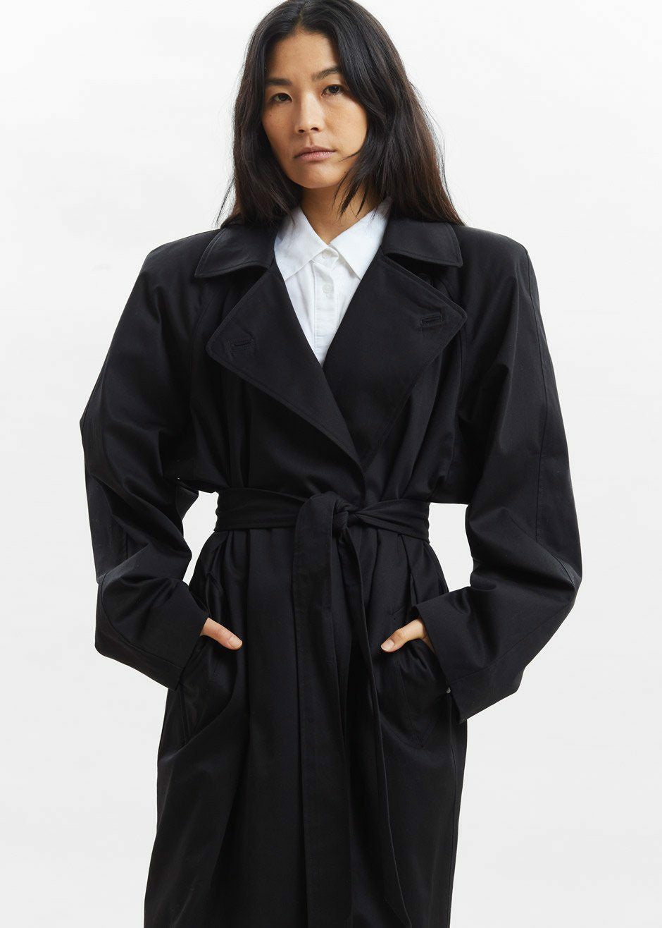 Marisol Box Shoulder Trench Black - Women