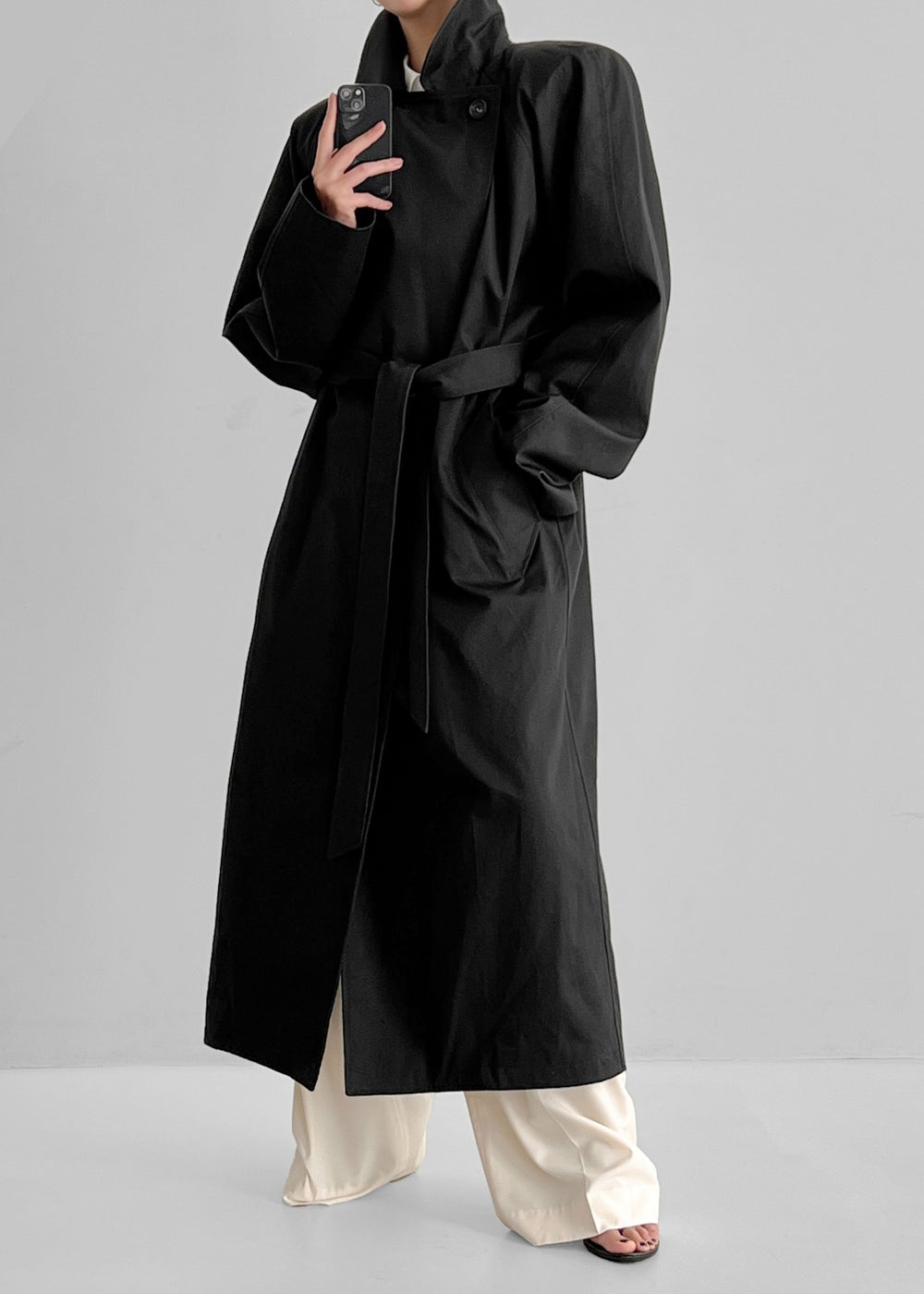 Marisol Box Shoulder Trench Black - Women
