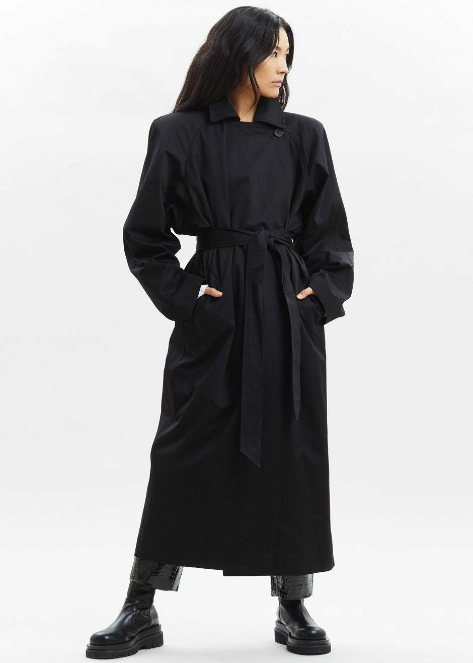 Marisol Box Shoulder Trench Black - Women