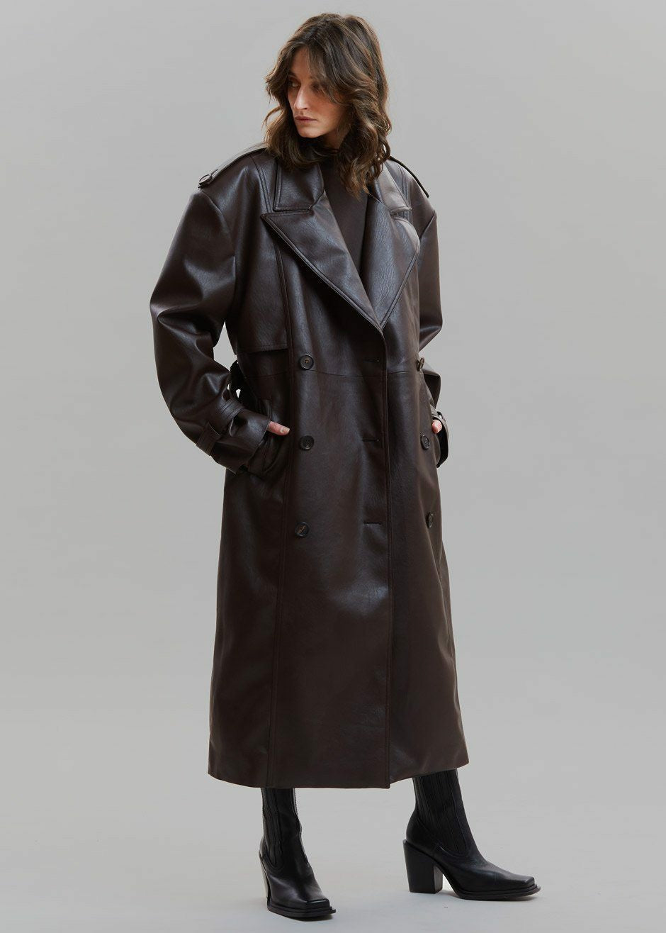 Diana Faux Leather Trench Coat Java - Women