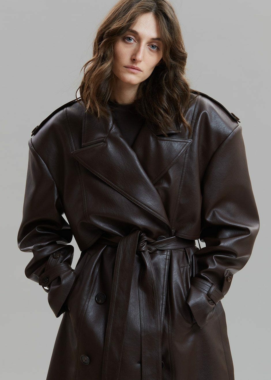 Diana Faux Leather Trench Coat Java - Women