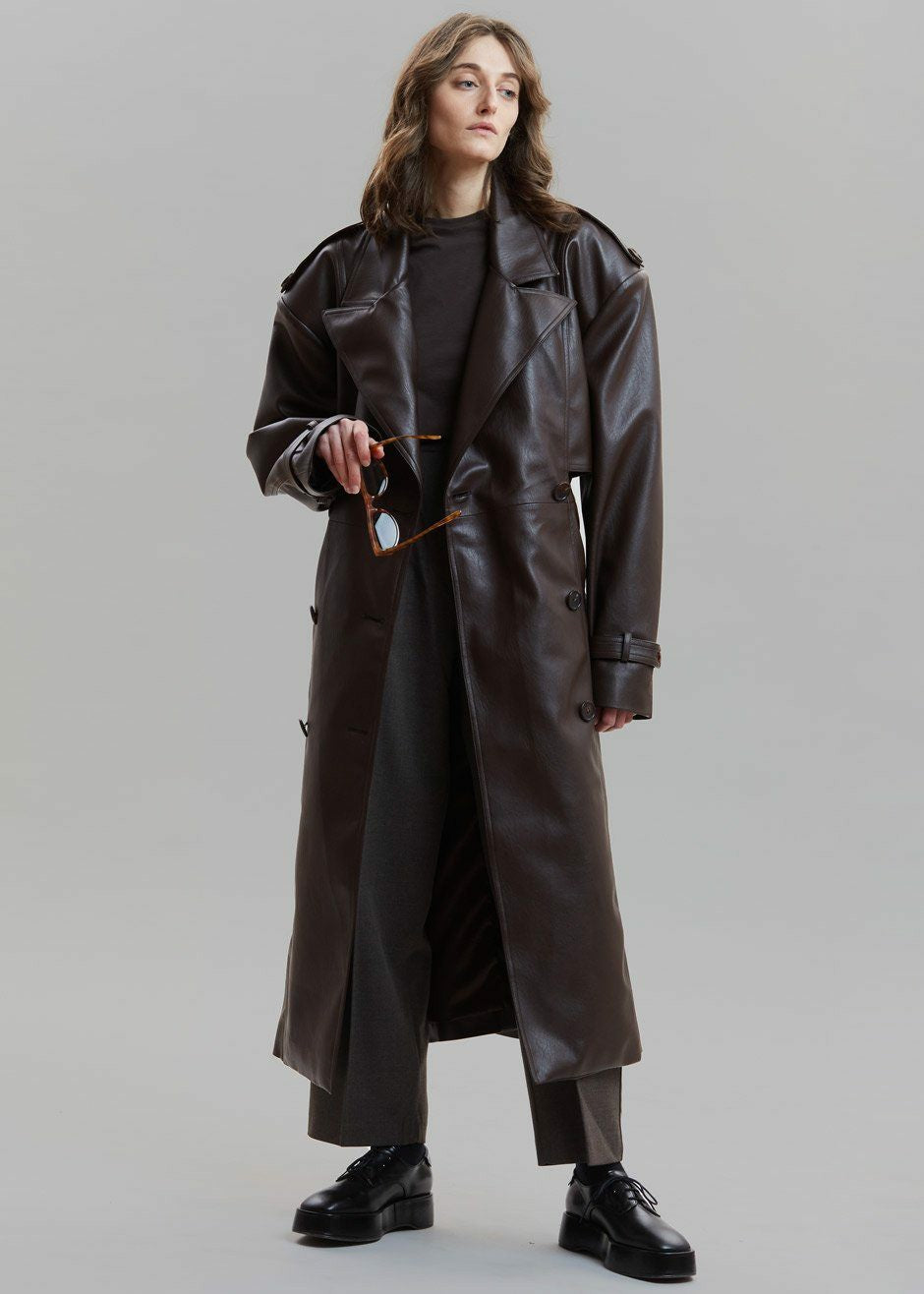 Diana Faux Leather Trench Coat Java - Women