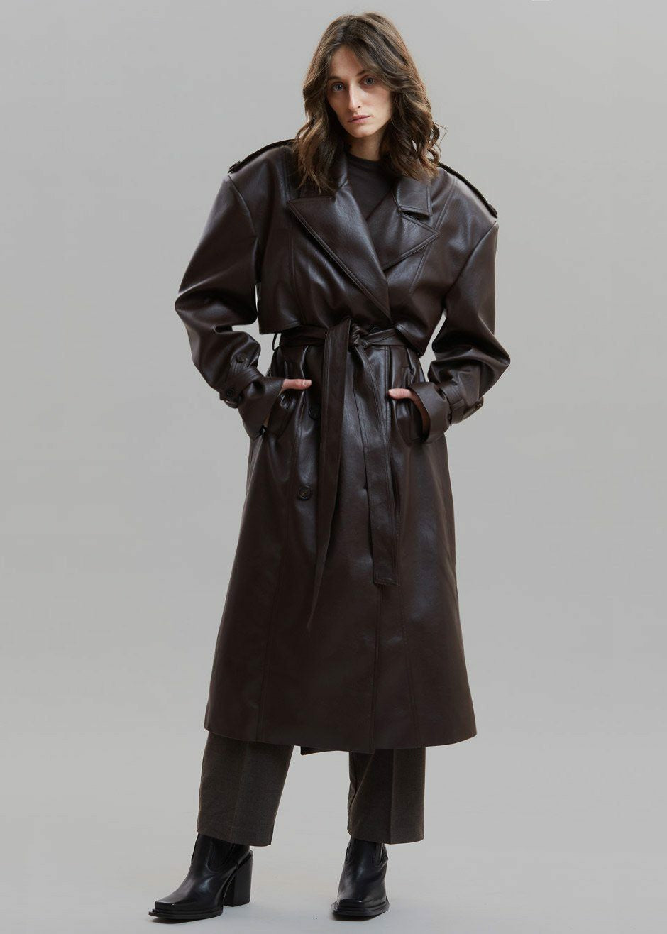 Diana Faux Leather Trench Coat Java - Women