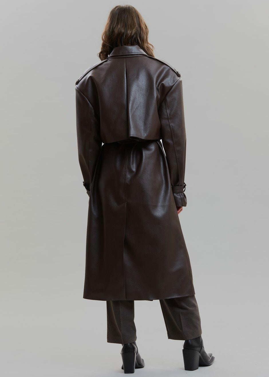 Diana Faux Leather Trench Coat Java - Women