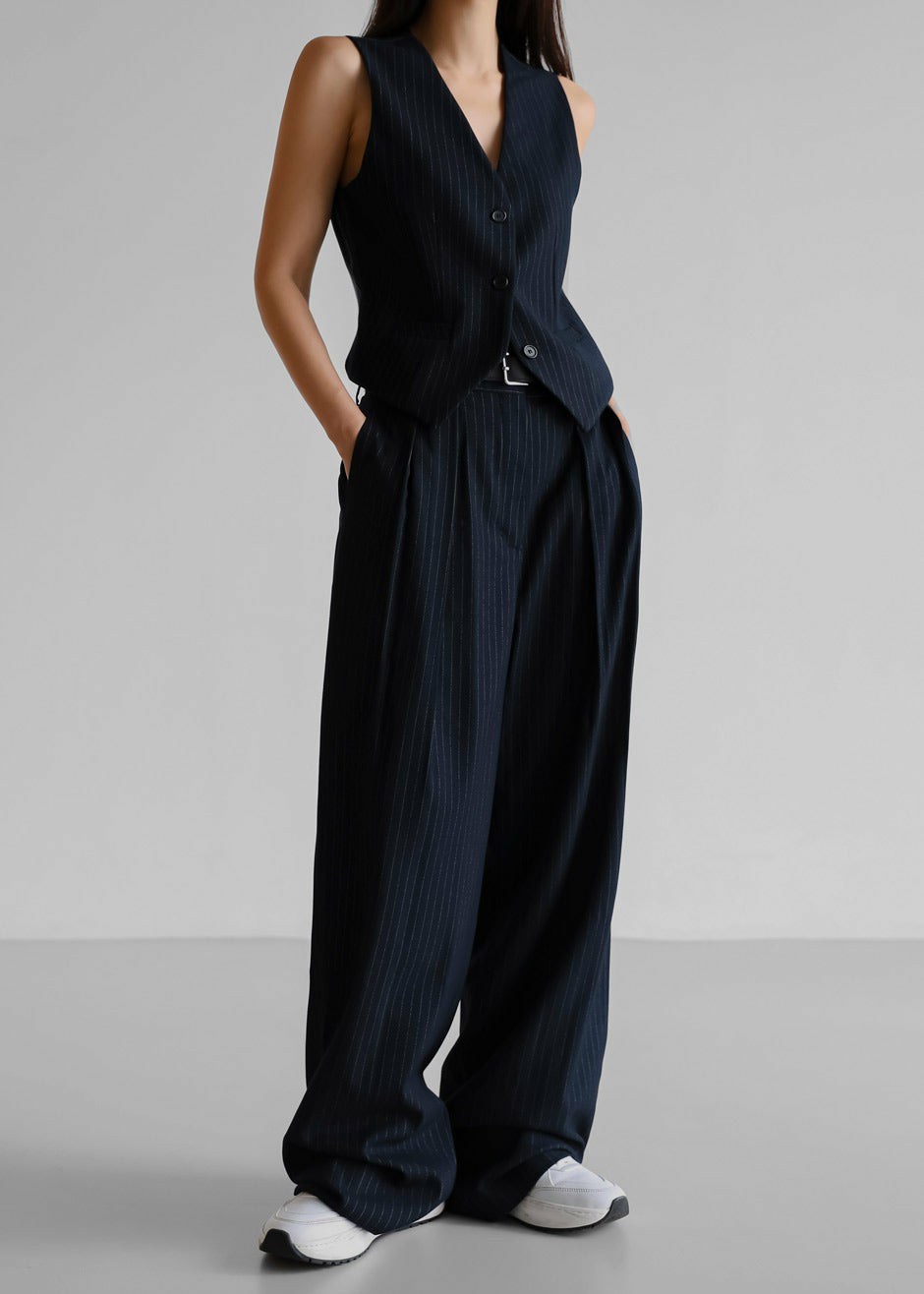 Tansy Tailored Vest Navy Pinstripe - Women