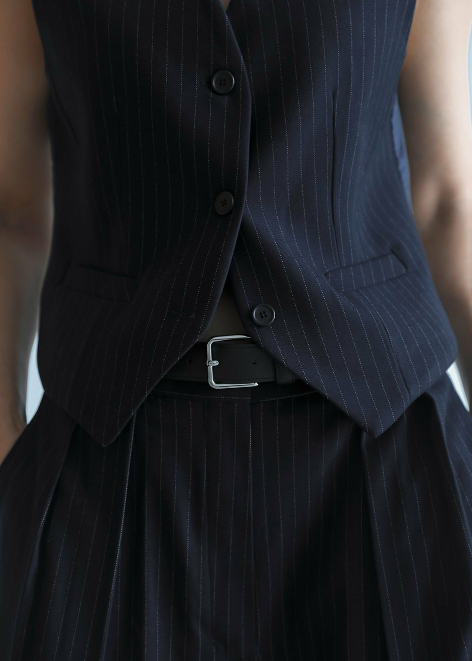 Tansy Tailored Vest Navy Pinstripe - Women