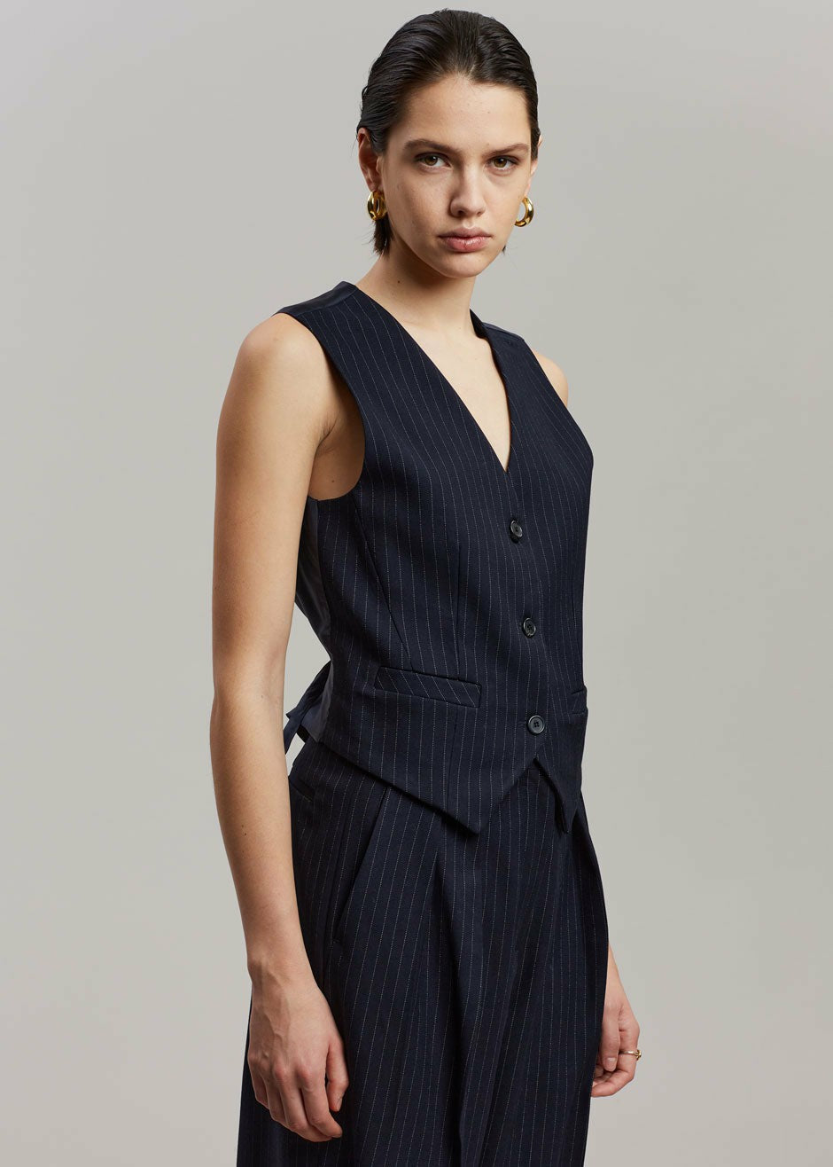 Tansy Tailored Vest Navy Pinstripe - Women