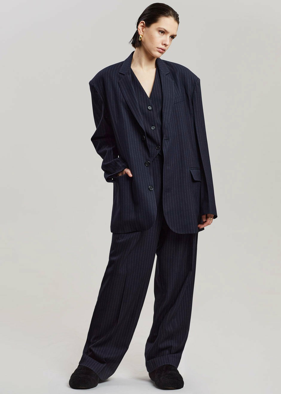 Tansy Tailored Vest Navy Pinstripe - Women