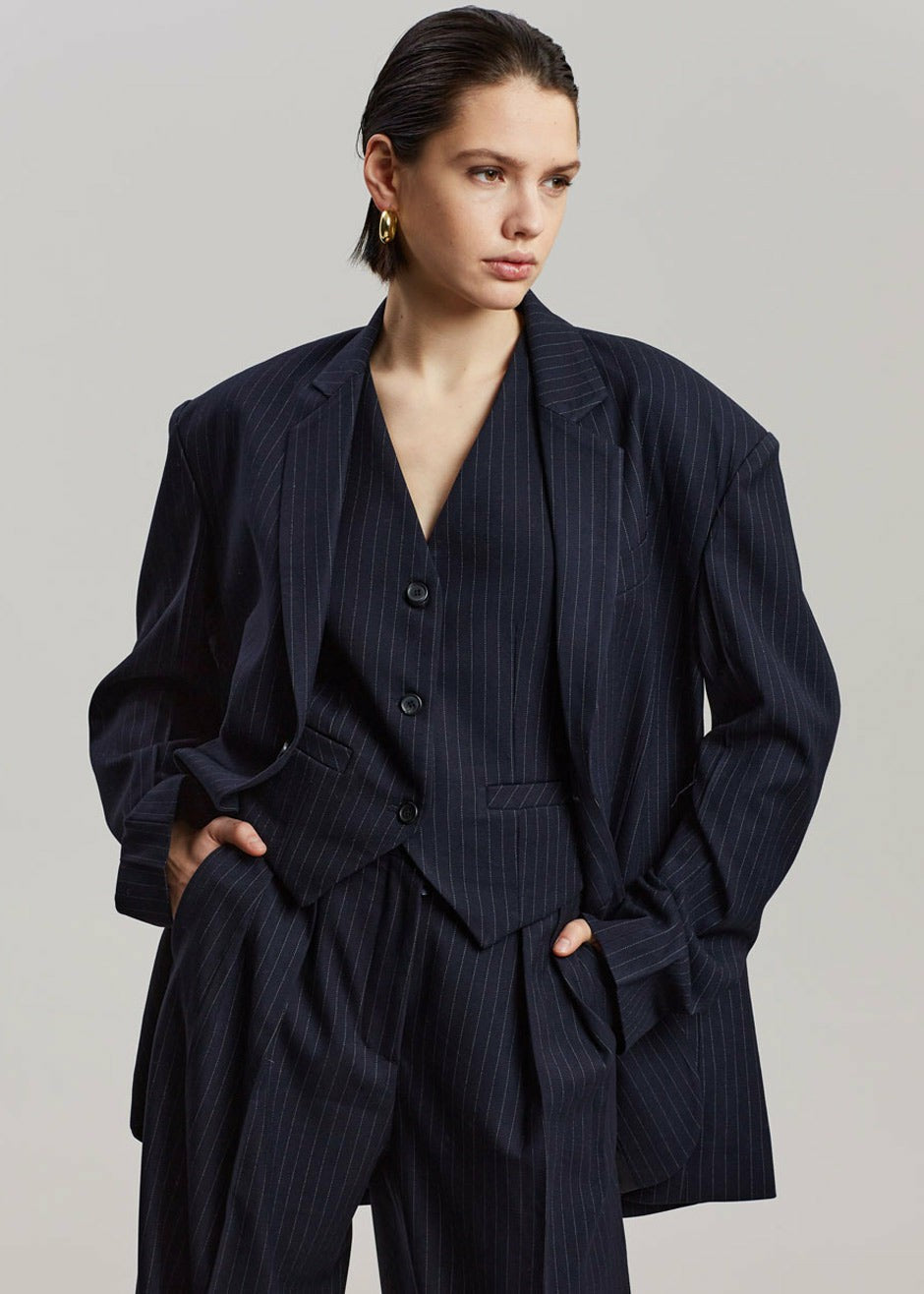 Tansy Tailored Vest Navy Pinstripe - Women
