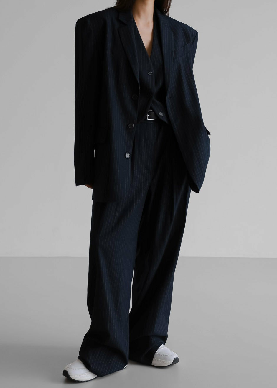 Tansy Tailored Vest Navy Pinstripe - Women