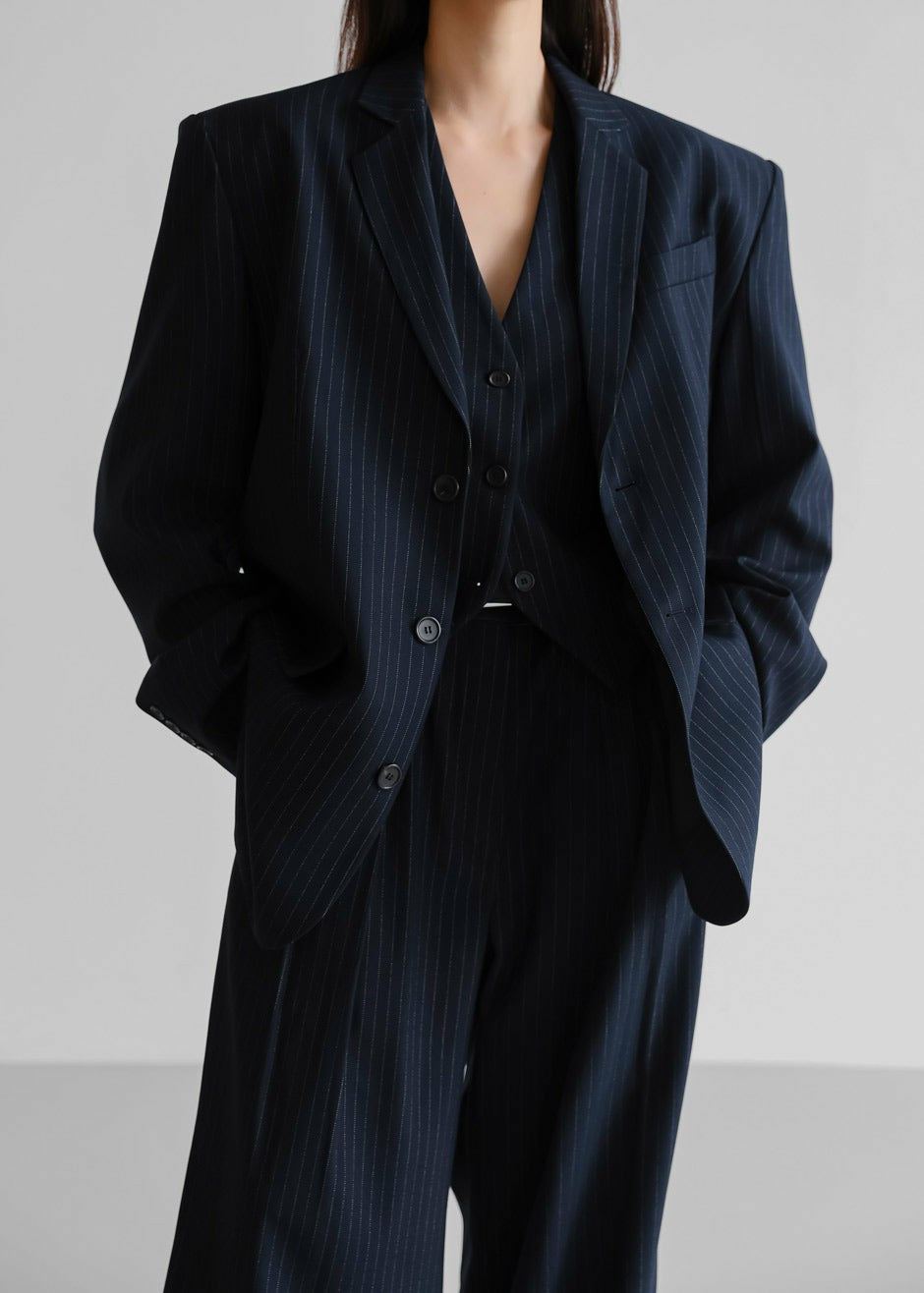 Tansy Tailored Vest Navy Pinstripe - Women