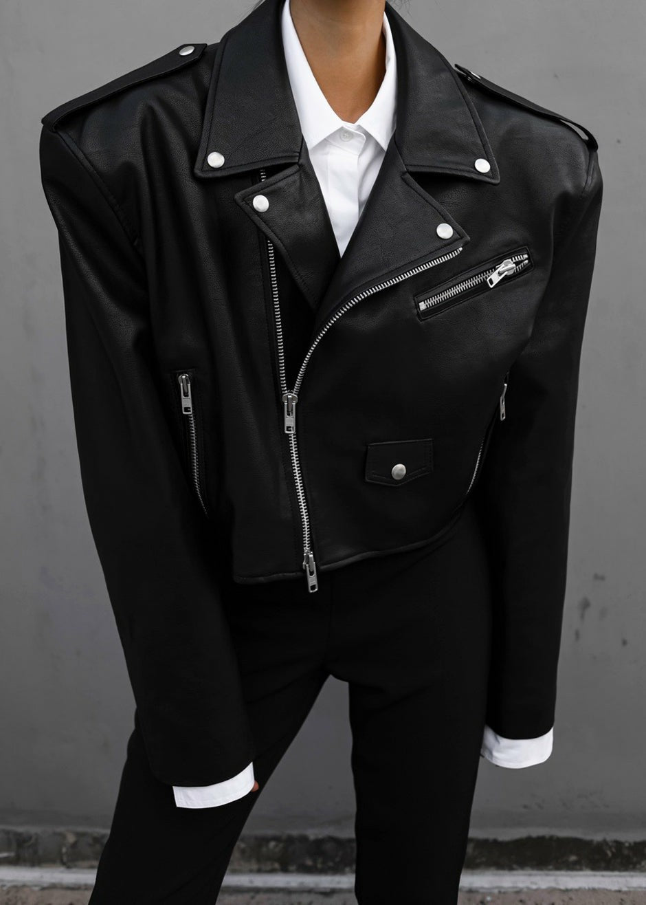 Tidus Cropped Biker Jacket Black - Women