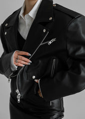 Tidus Cropped Biker Jacket Black - Women