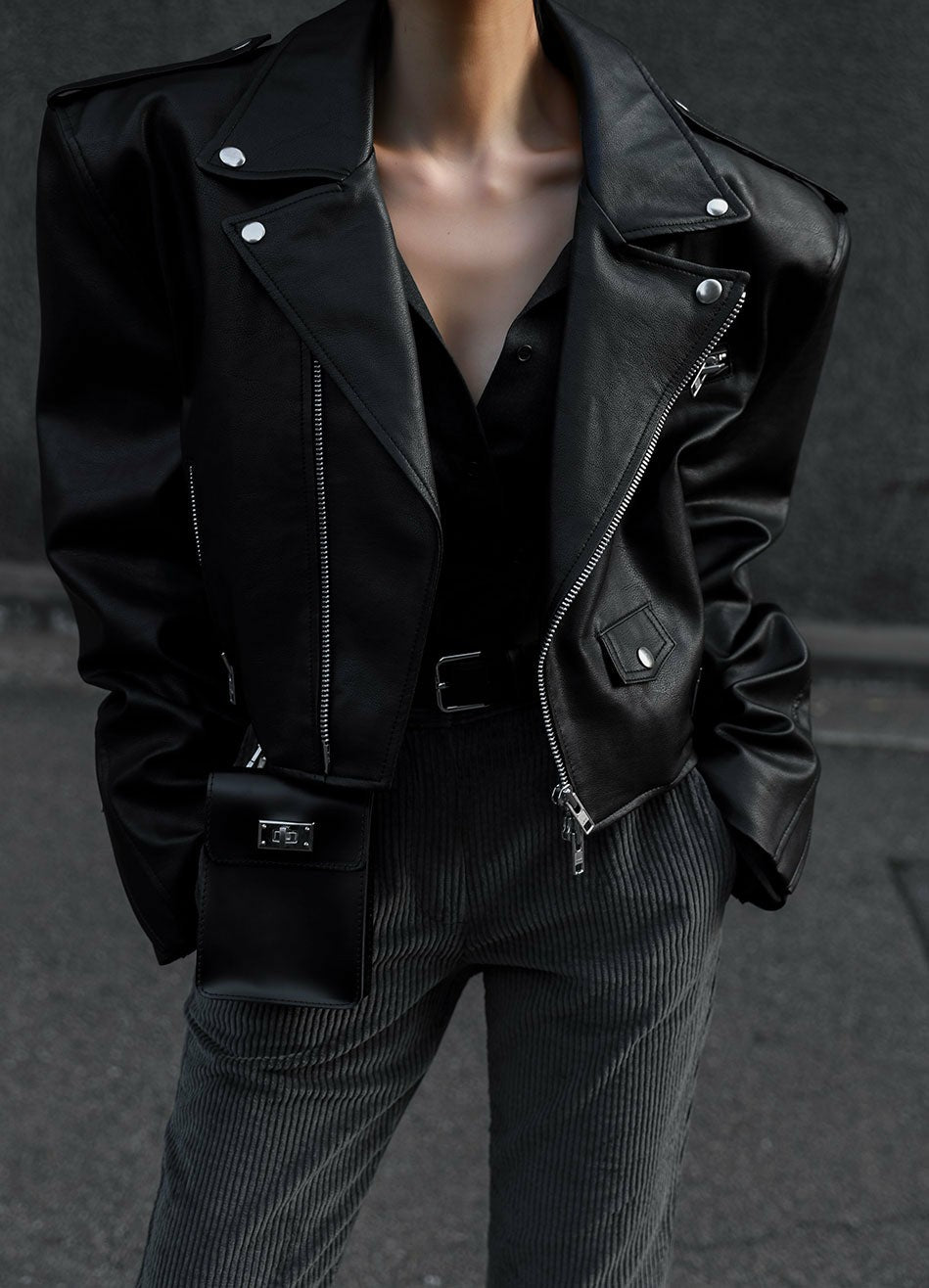 Tidus Cropped Biker Jacket Black - Women
