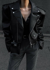 Tidus Cropped Biker Jacket Black - Women