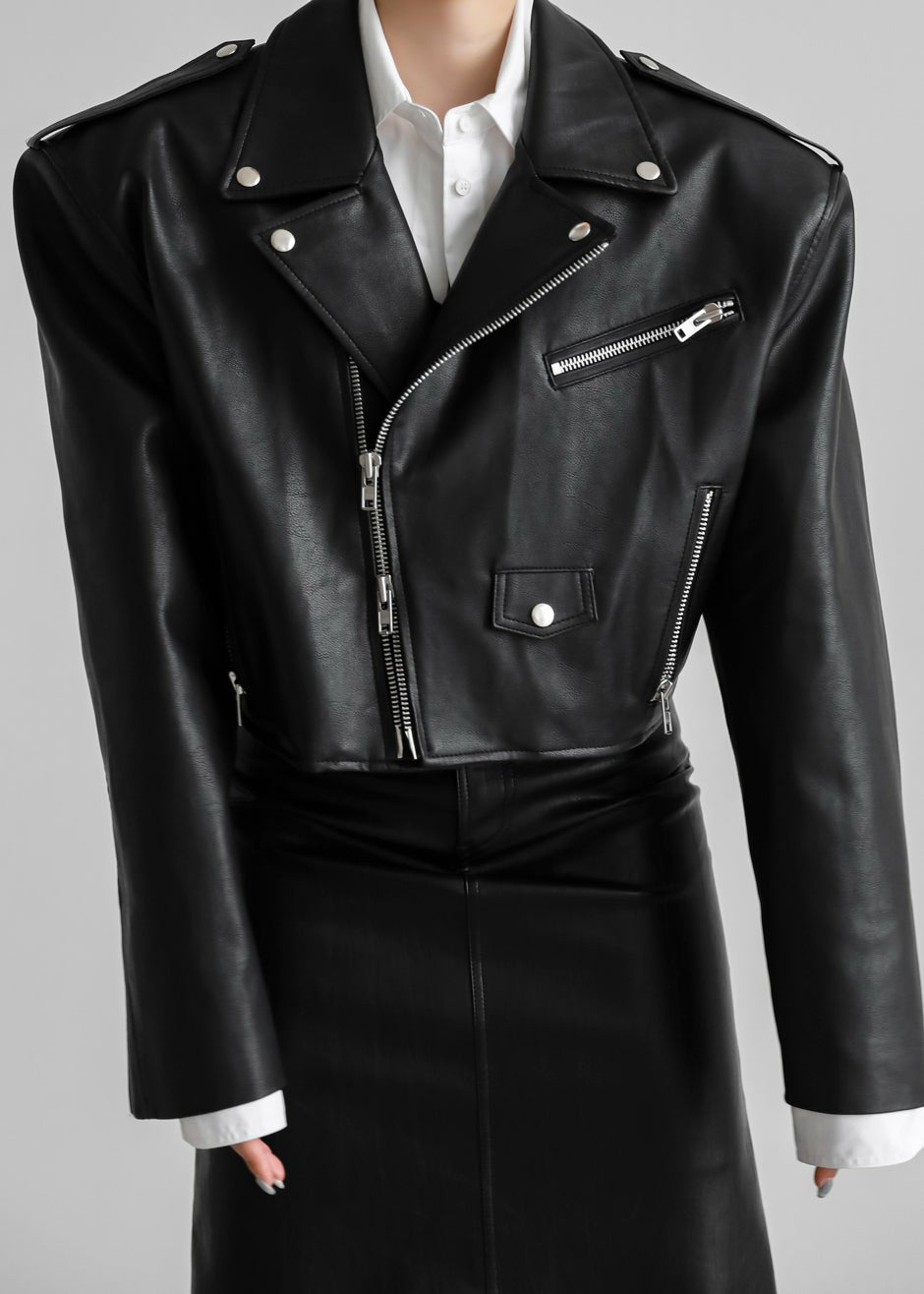 Tidus Cropped Biker Jacket Black - Women