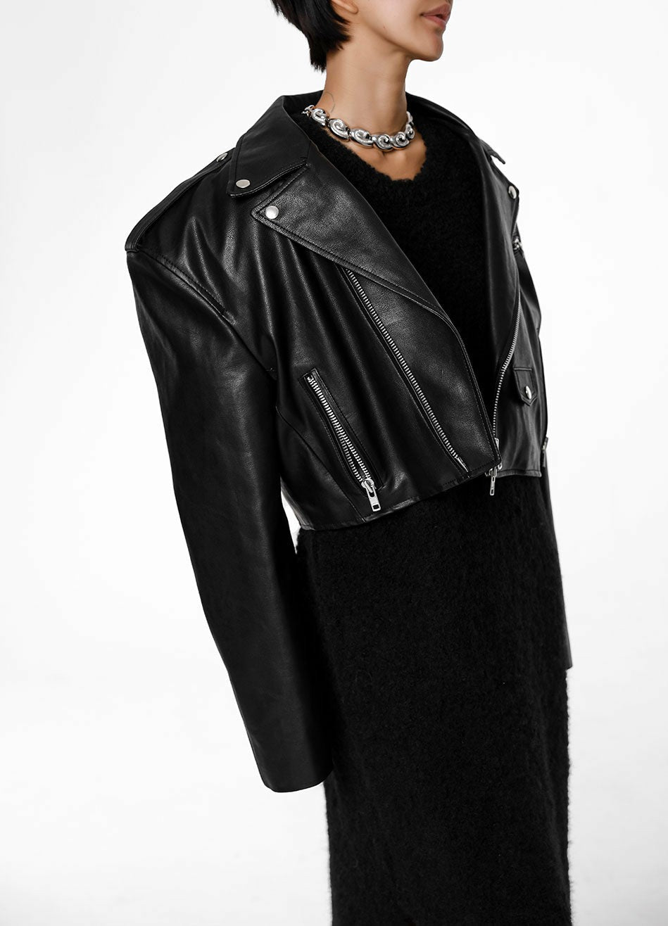 Tidus Cropped Biker Jacket Black - Women