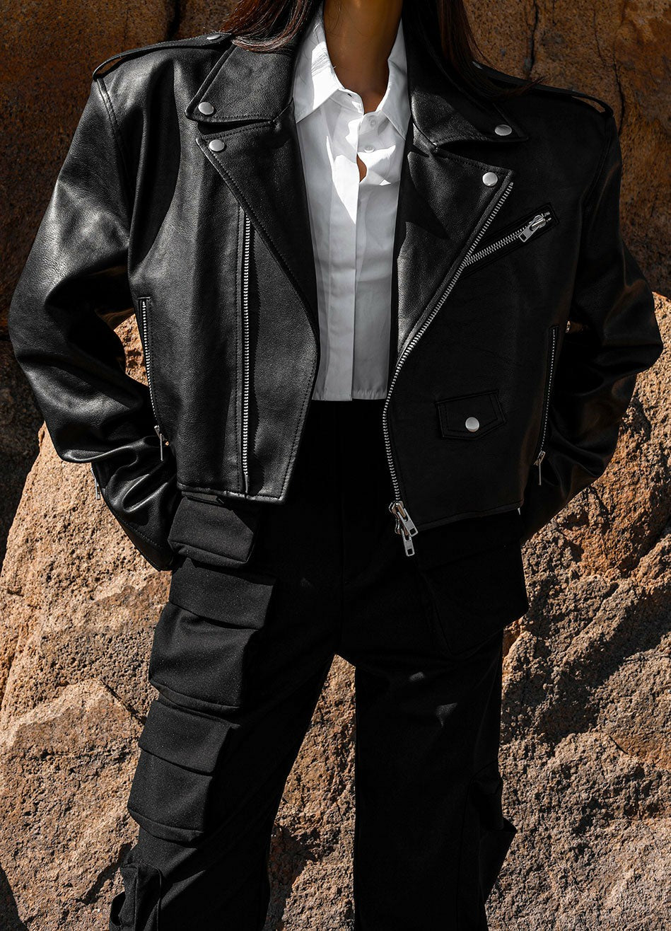 Tidus Cropped Biker Jacket Black - Women
