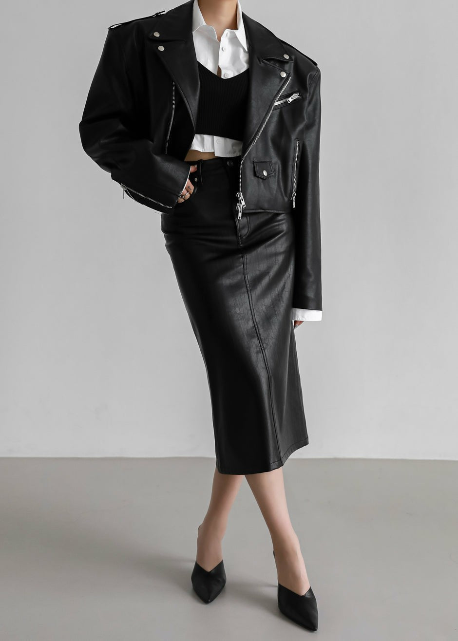 Tidus Cropped Biker Jacket Black - Women