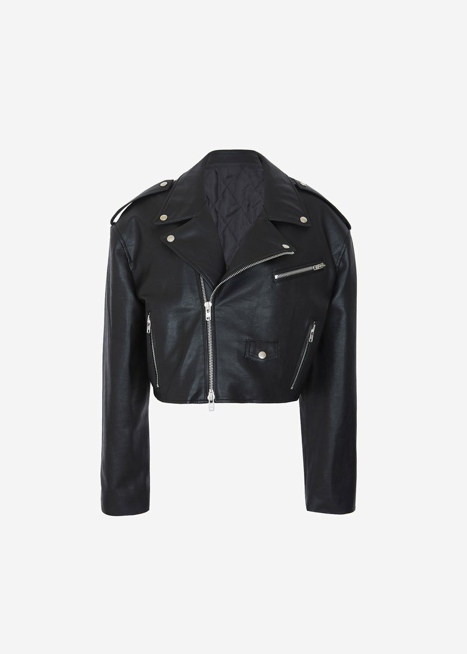 Tidus Cropped Biker Jacket Black - Women