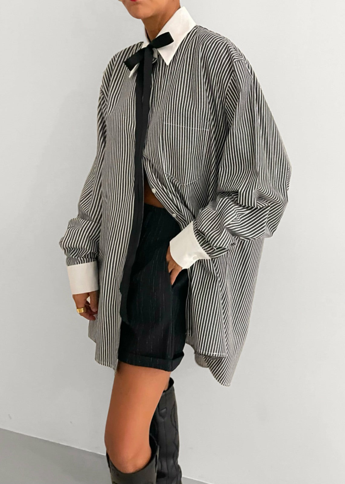 Jany Tie-Neck Shirt Black Stripe - Women