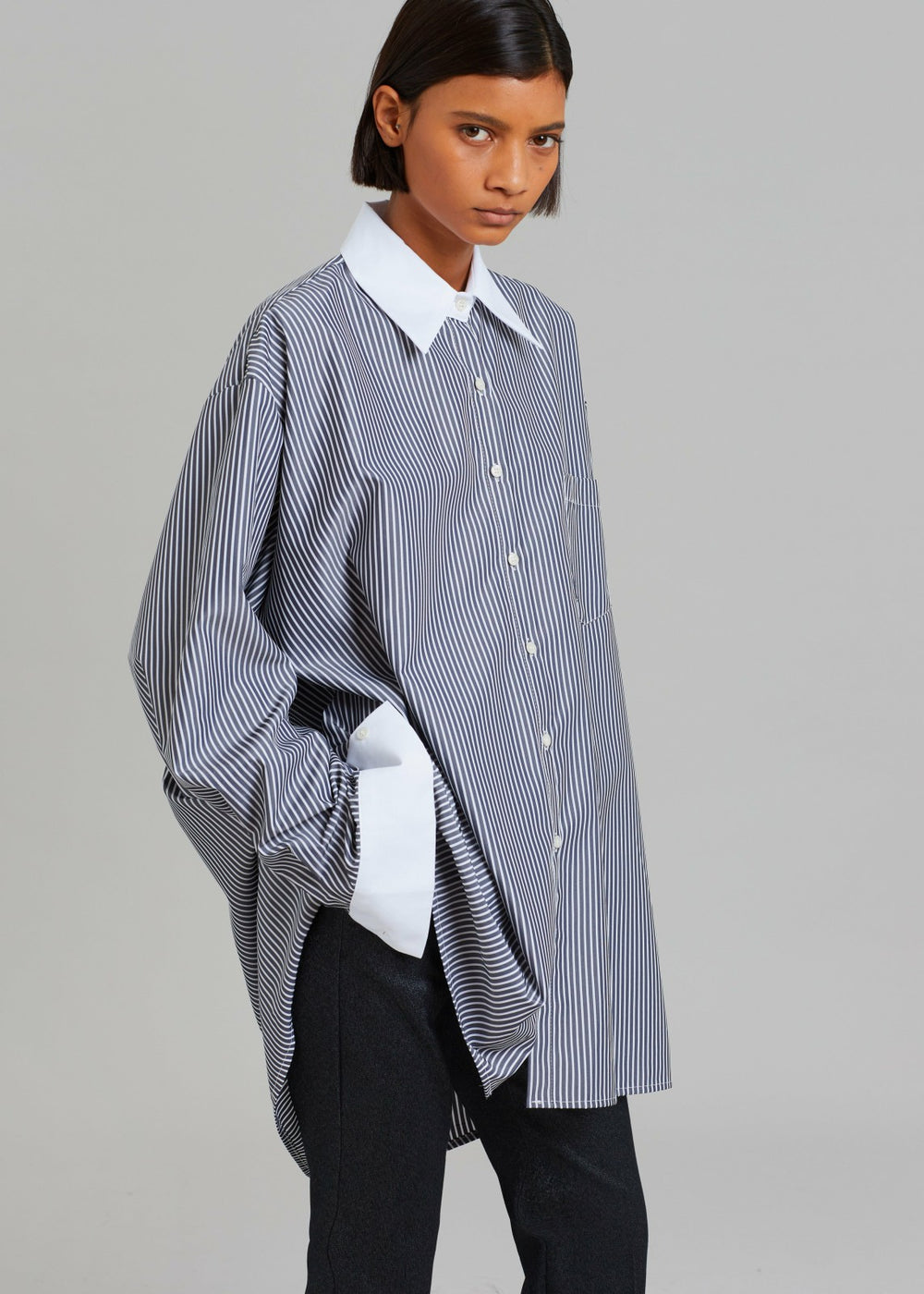 Jany Tie-Neck Shirt Black Stripe - Women