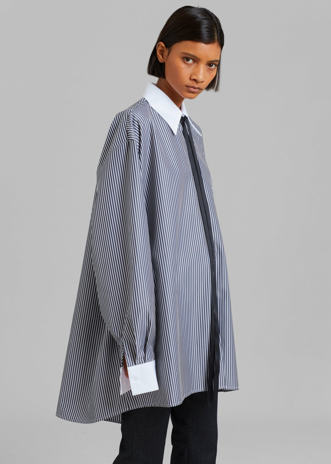 Jany Tie-Neck Shirt Black Stripe - Women